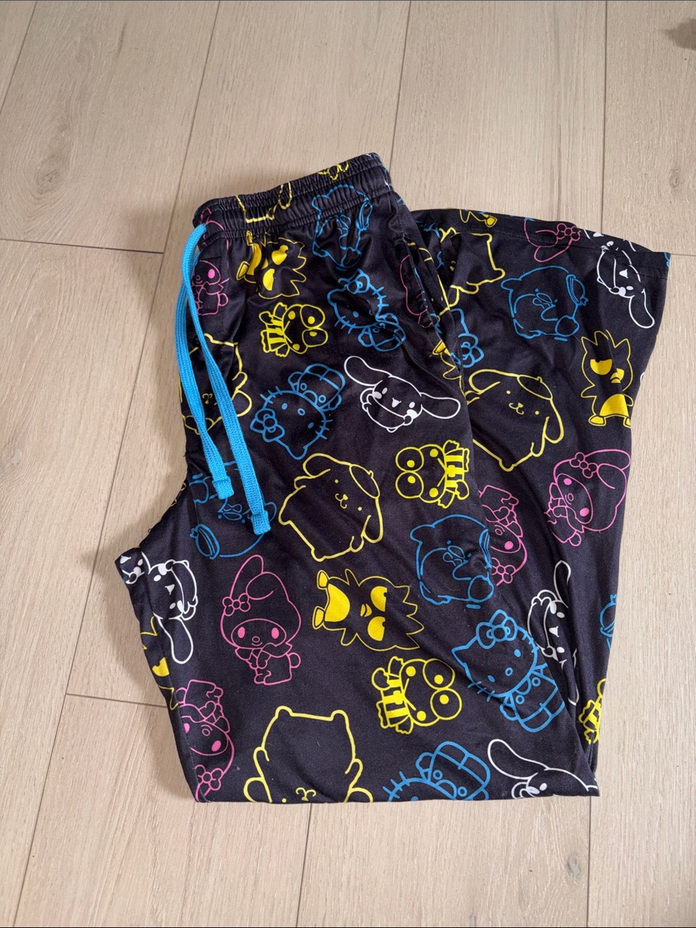 Sanrio Hello Kitty Black Sleep Pants with Blue, Pink & Yellow Print